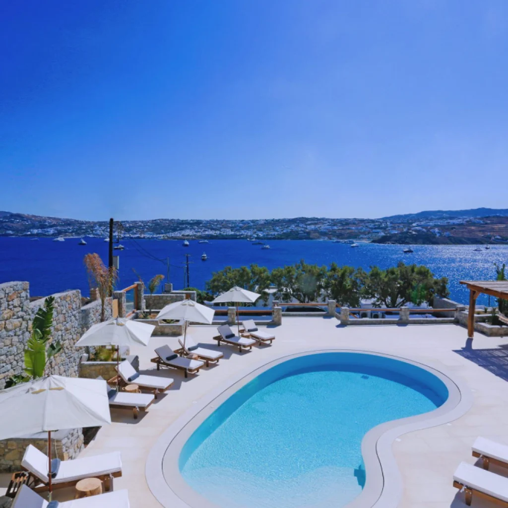 Villa Veneta | Villa à Mykonos 1 Location Villa Veneta Mykonos – vue extérieure de la propriété