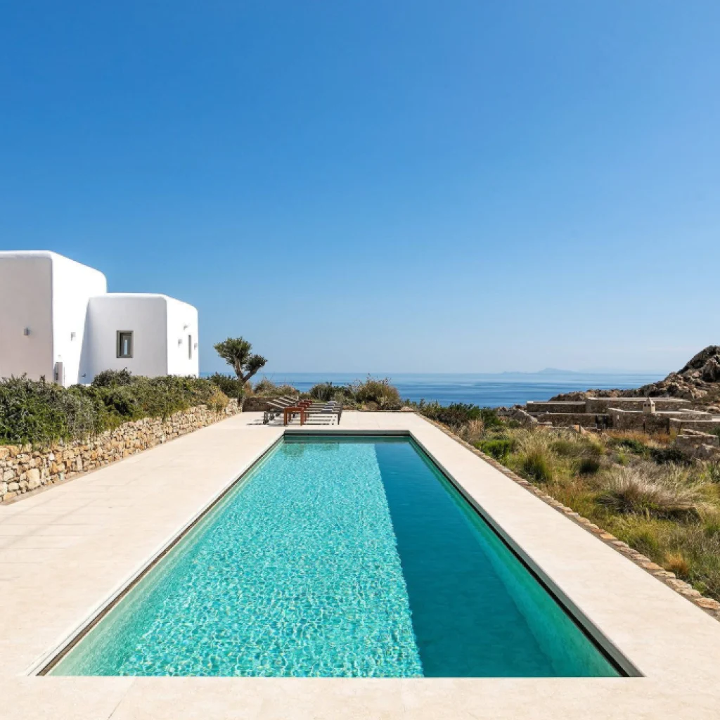 Villa Virgil | Villa à Mykonos 1 Location Villa Virgil Mykonos – vue extérieure de la propriété