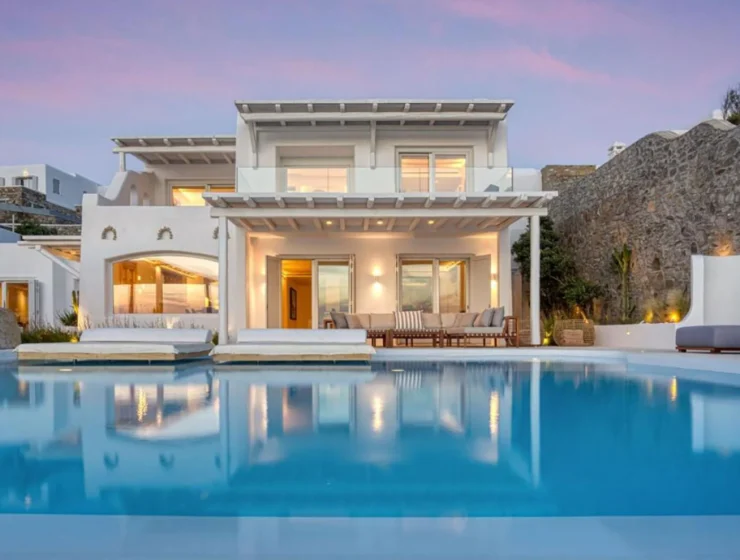 Location Villa Phoebus Mykonos – façade de la villa